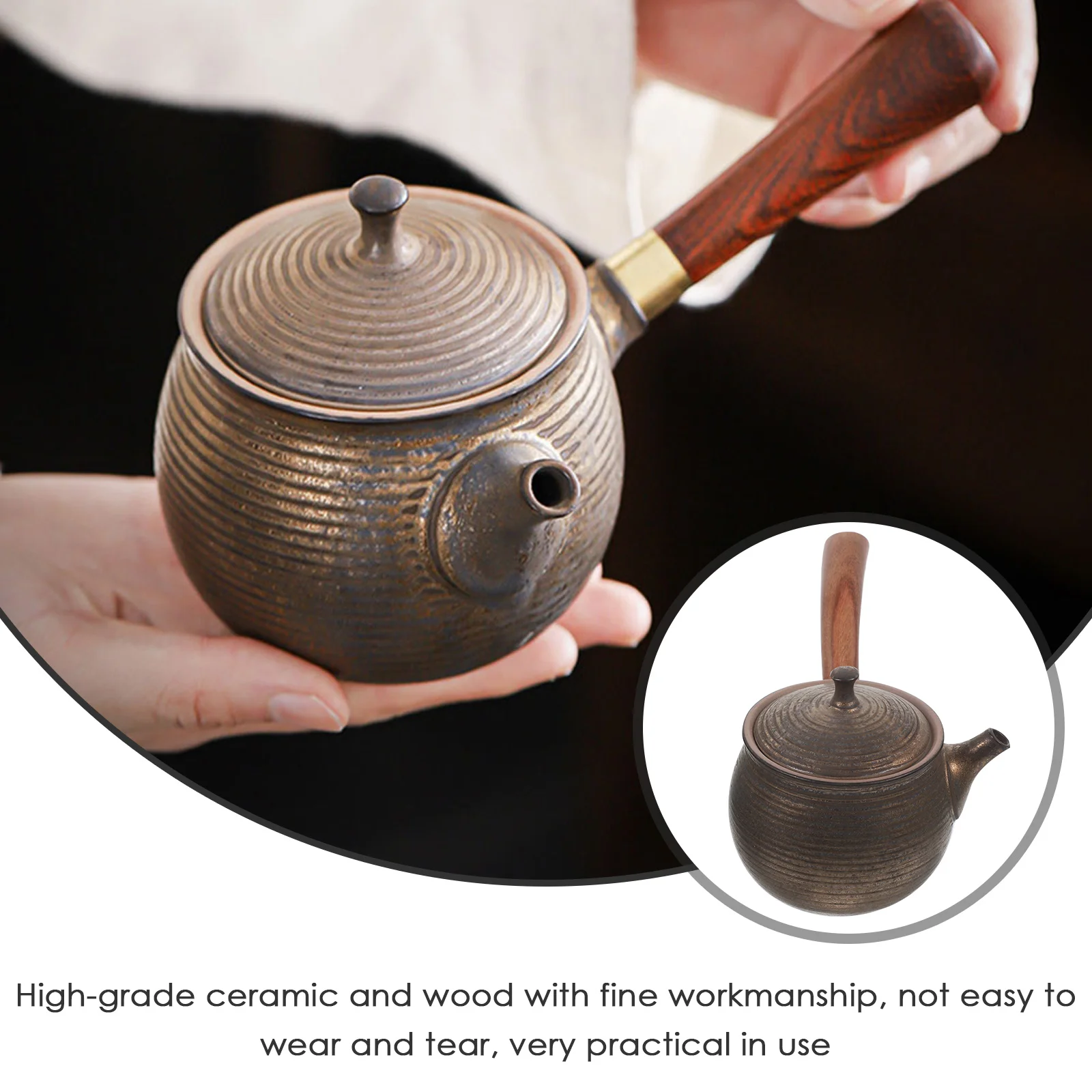 

Vintage Teapot Ceramic Teapots for Decorative Kettle Delicate Flower Planter Wooden Porcelain Office