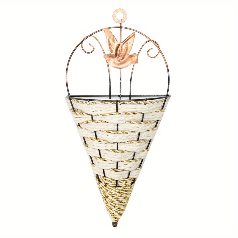 1PC Wall Hanging Triangle Flower Basket Iron Rattan Wall Hanging Interior Decoration Hanging Basket Floral Triangle Basket