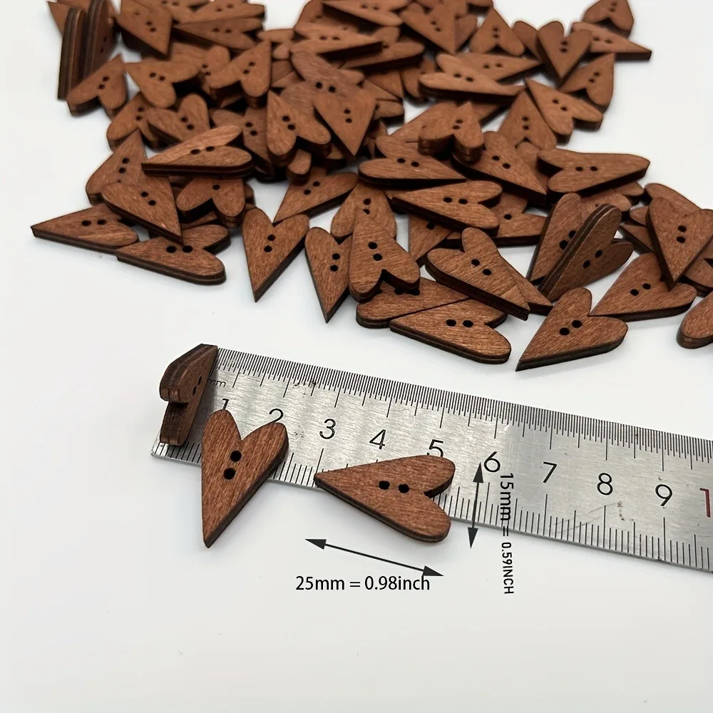 20pcs/50pcs Wooden Love Heart-Shaped Buttons Brown Color 2 Holes DIY Raw Materials,Sewing For Scrapbooking Crafts Accessories