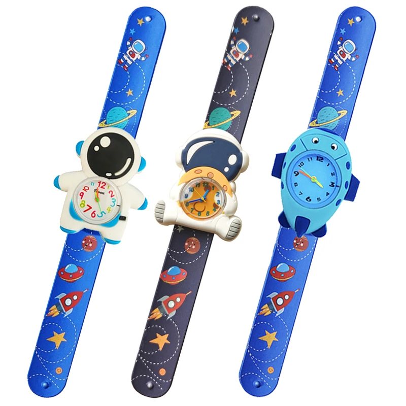 Cartoon Astronaut Kids Slap Watch Educate Children Learn Time Toys Watches for Boys Kindergarten Prize Gift Bracelet Led Clock