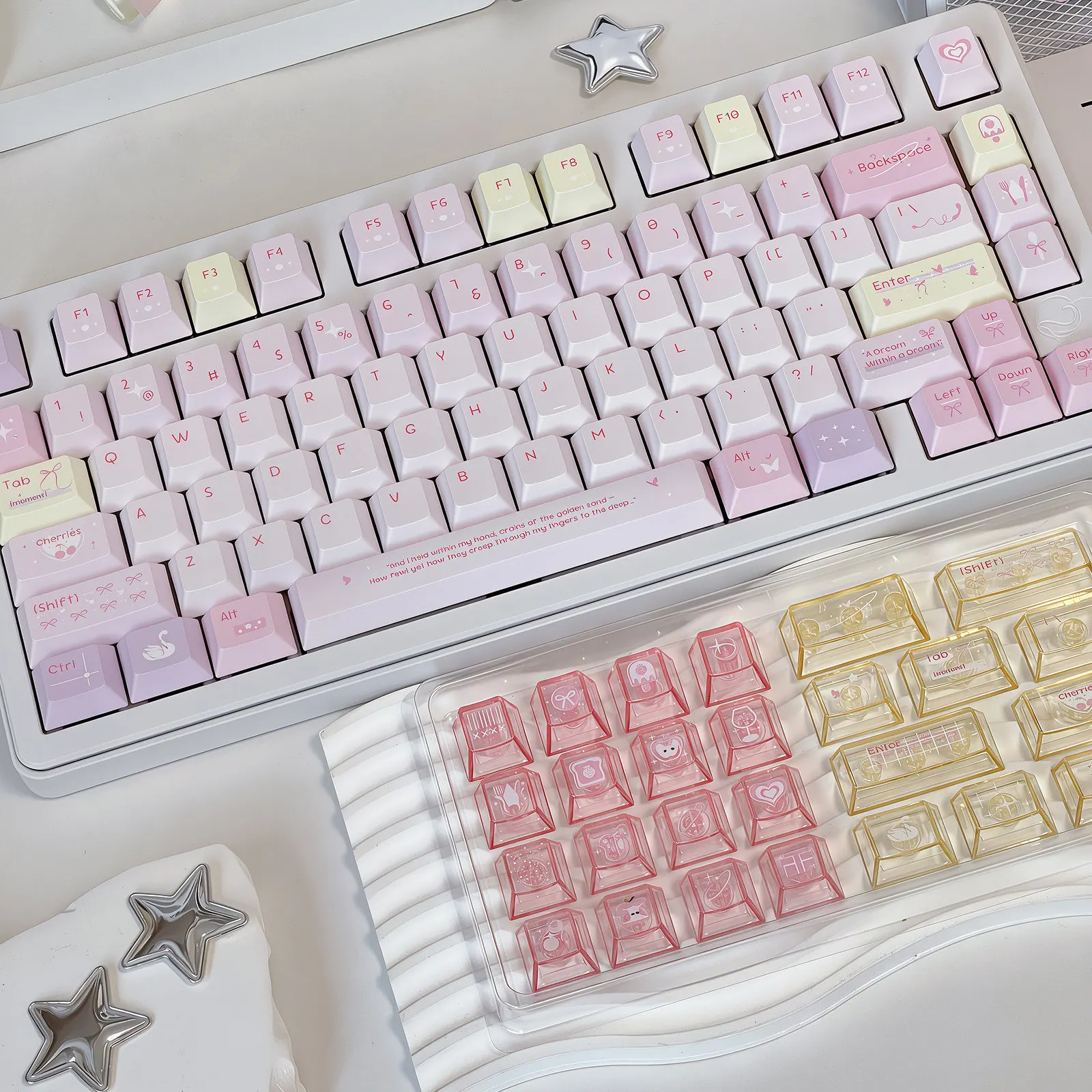 120 Keys Dream Weaving Keycaps Cute Pink Girl High Value PBT Five-sided Dye-sub Moa/Cherry Game Key Cap for Mechanical Keyboard