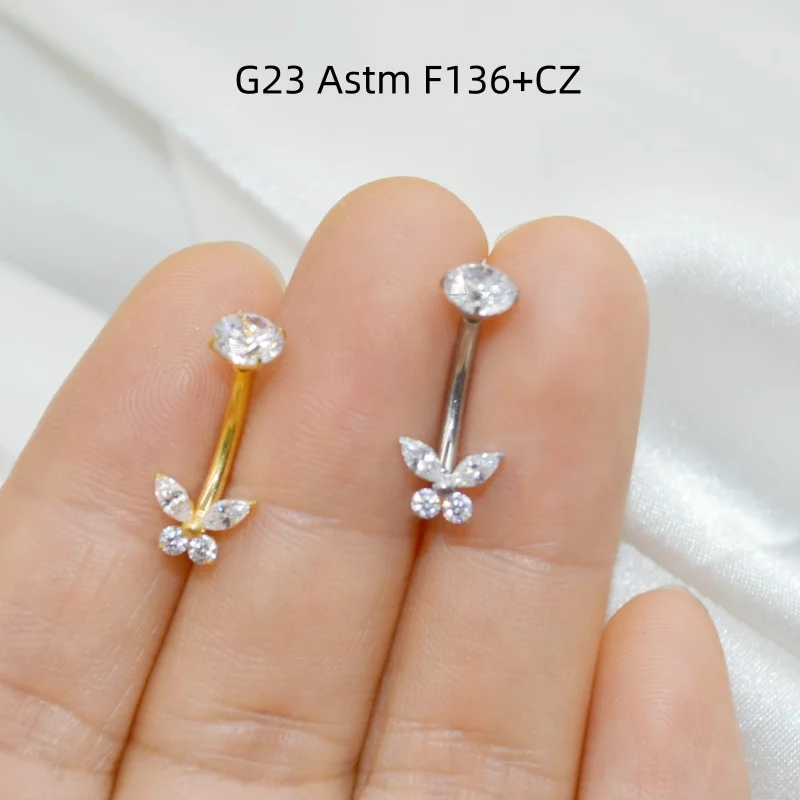10個入り-g23-チタン製-バタフライ-cz-ネーベルピアス-へそピアス-ボディピアス-ネーベルカーブバーベル-ベリーリング