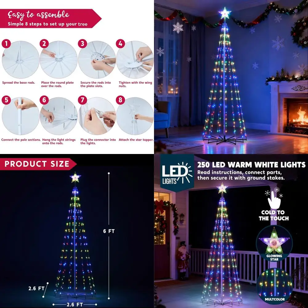 

6-Foot Outdoor LED Christmas Tree with 8 Modes and Star Topper, Warm White Yard, Porch, Patio, Garden Decor