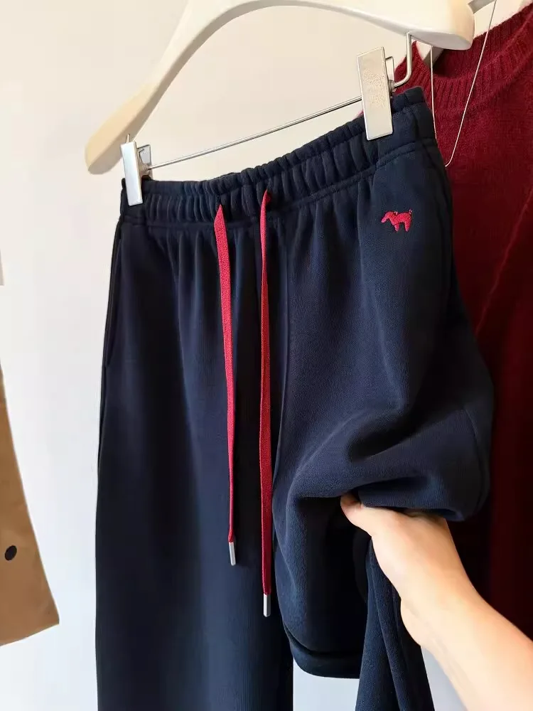 

Женские зимние теплые комфортные флисовые брюки-джоггеры Extra Large 300 Pou с вышивкой собаки, прямые, с манжетами, двойного назначения, повседневные