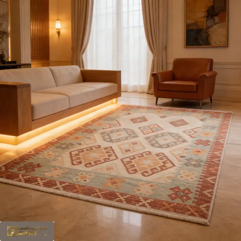 LandScopeTech Turkish Persian Style Vintage Geometric Stripe Pattern High-Definition Digital Printed Foldable Washable Rug