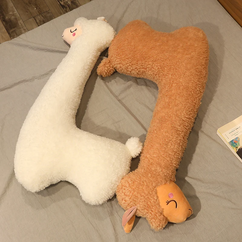 Cute Long Alpaca Stuffed Plush Toy Fluffy Llama Body Pillow Adorable Animal Hug Pillow for Bedroom Rest Birthday Gift