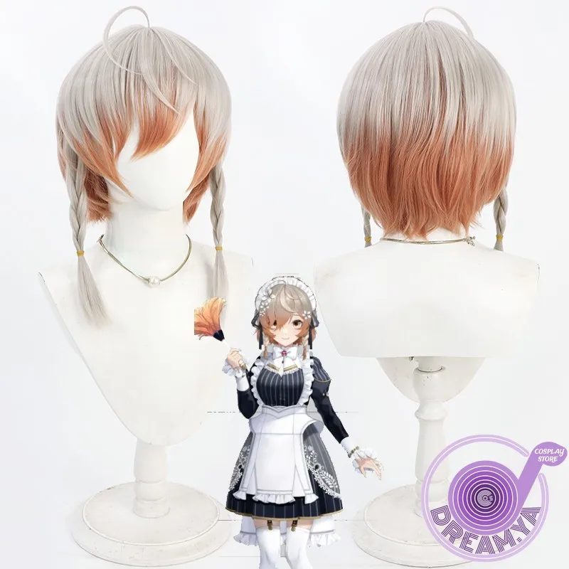 

Klara Charmwood Cosplay Wig Vtuber Gray Orange Short Braided Synthetic Hair Heat Resistant Halloween Role Play Party + Wig Cap