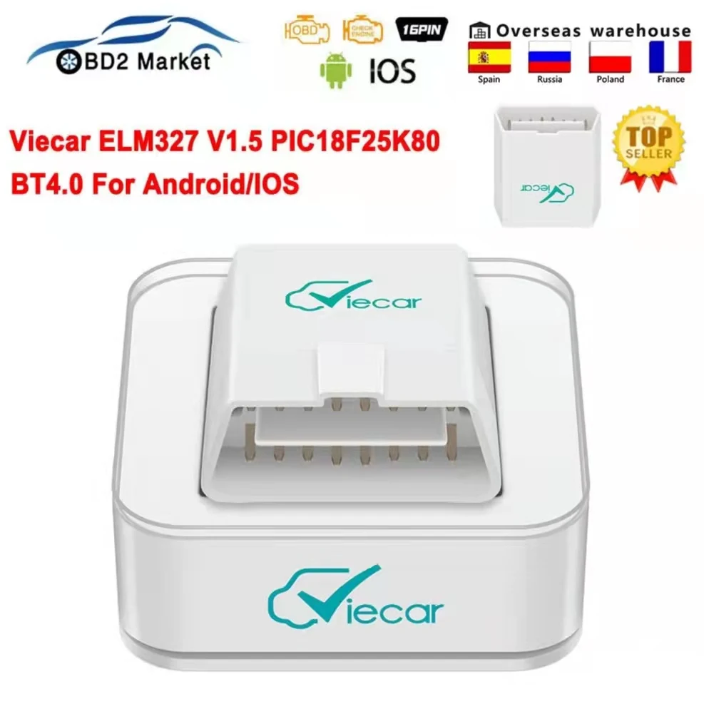 Viecar ELM327 V1.5 PIC18F25K80 Bluetooth4.0 OBD2 OBD 2 ELM 327 V 1 5 Car Diagnostic Scanner Code Reader Tools For IOS Android