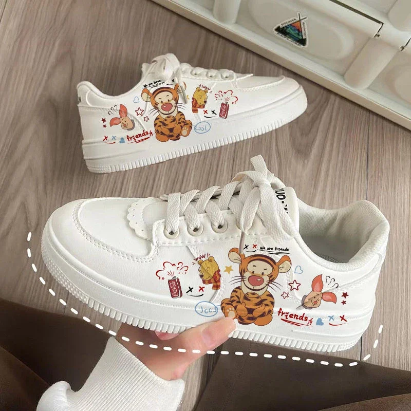 Winnie The Pooh Tigger Shoes Cartoon Cute Shoes Summer Youth New Flat Shoes Low-top White Shoes Breathable All-match