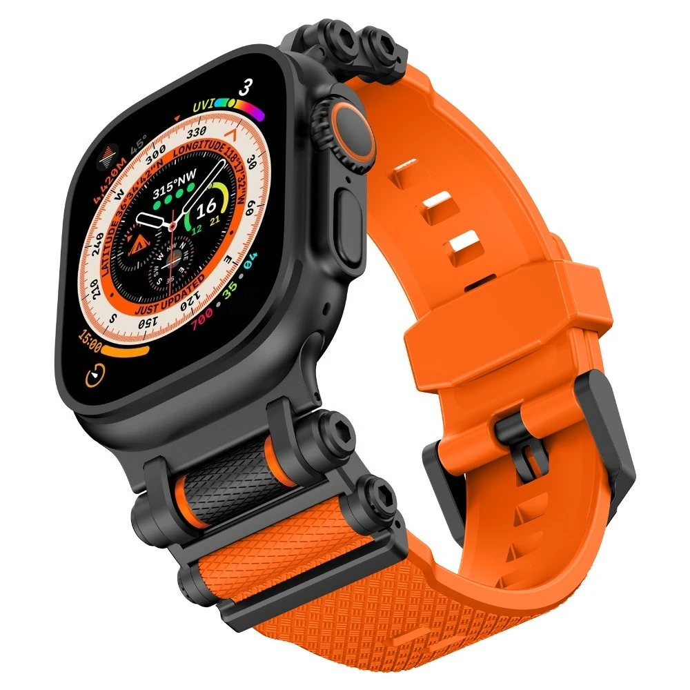 สายรัดข้อมือยางสำหรับ Apple Watch Ultra 3 49 มม. ซีรีส์ 11 10 46 มม. สายซิลิโคนโลหะสำหรับ iWatch 9 8 7 6 SE 44 มม. 45 มม.