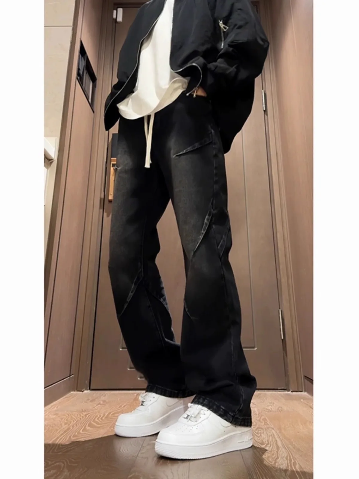 

Bla American Sle Wide Leg Men's Jeans Summer Trendy Loose Fit Drape Design High Street Pleated Long Pants Casual Pants