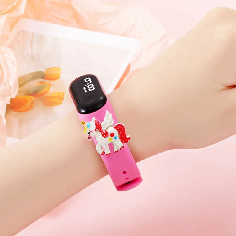 Cartoon Unicorn LED Smart Touch Children Smart Watch Waterproof Sports Bracelet Girls Kids Watches Glowing Toys