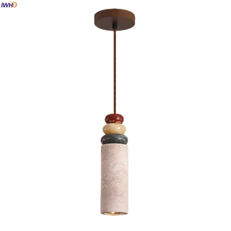 

IWHD Cylinder Stone LED Pendant Lights Fixture Bedside Dining Living Room Kitchen Cafe Loft Decor Vintage Hanging Lamp Lighting