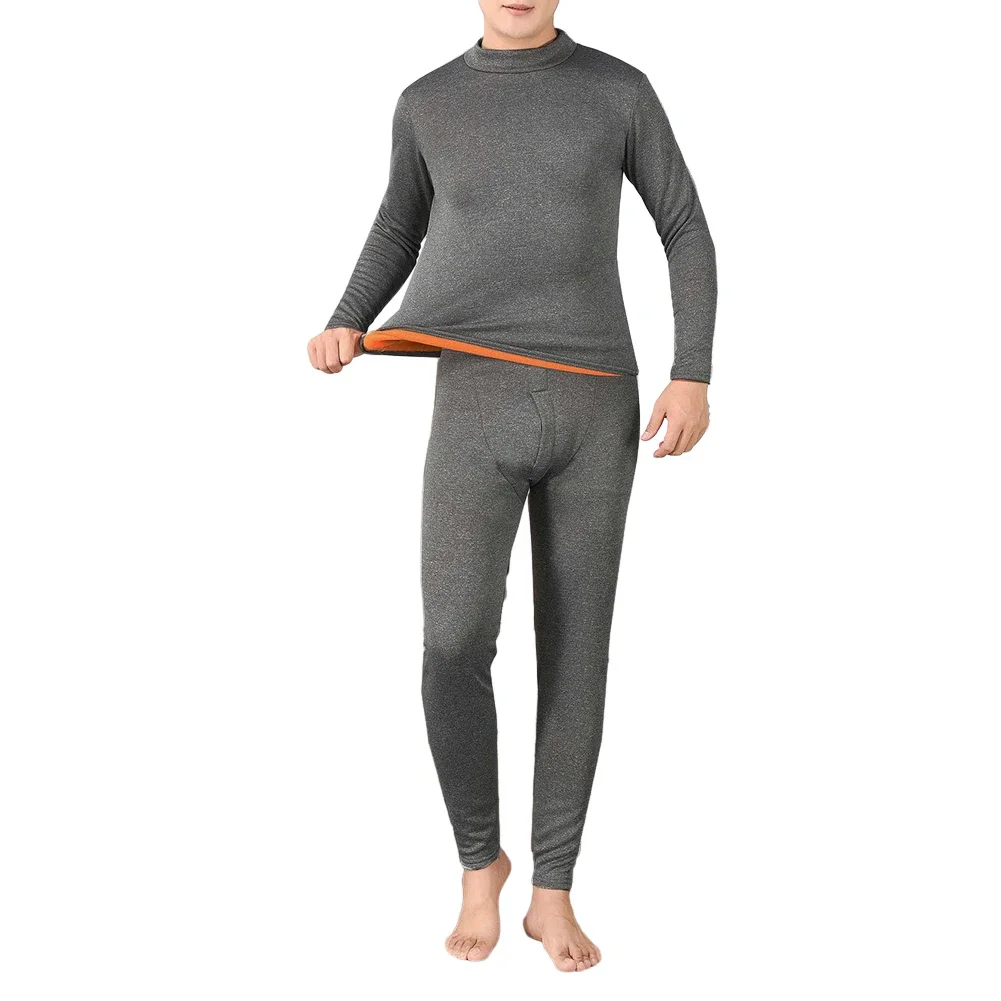 Men Winter Thermal Long Johns Fleece Lined Top Bottom Underwear Ultra-thick Elasticity Pajamas 2Pcs/Set Warm Solid Sleepwear