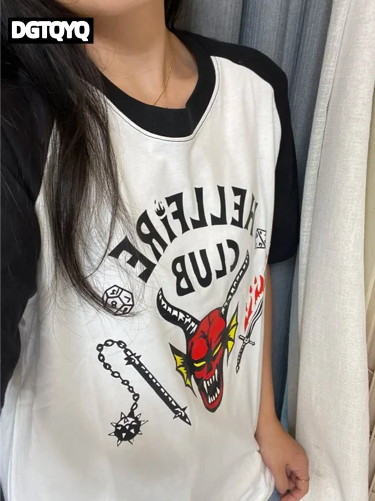 Women's Summer Casual Monster Graphic Print Short Sleeve T Shirt Comfortable Lightweight Tee Top for Men's Daily Wear Fit