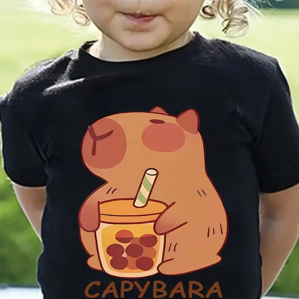 Capybara enfants vêtements été graphique t-shirts col rond vêtements pour filles à manches courtes enfants T-Shirt hauts à la mode fille vêtements