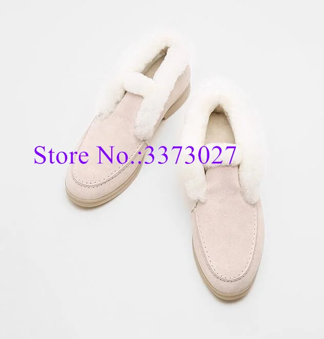 Nowa dama futerkowe buty moda okrągłe Toe ciepłe buty na śnieg kobieta Slip-on mokasyny kobiece buty Casual Dropship