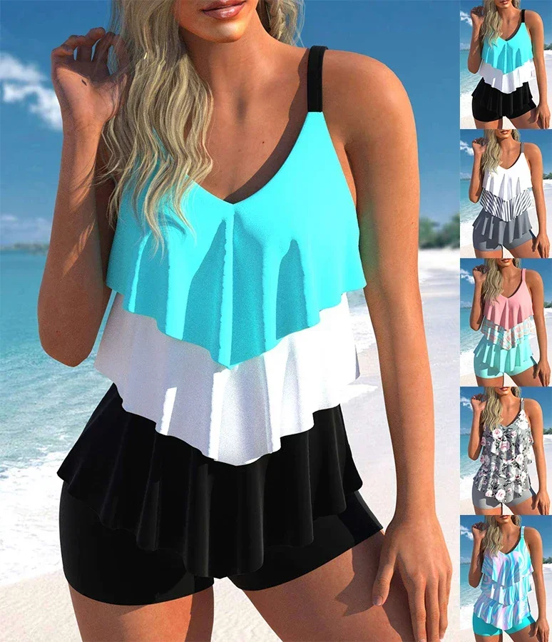 

Летний сексуальный купальник с тройными рюшами, купальник-бикини, пляжная одежда, женский купальник с низкой талией, женские купальники, плавки S-6XL