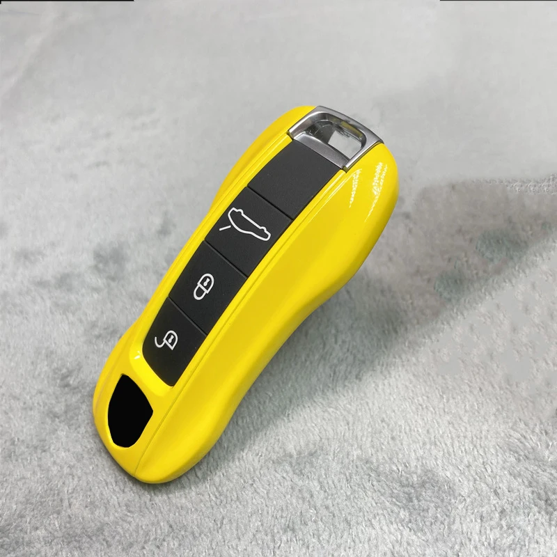 Key Case Racing Yellow For Porshe Macan Cayenne Panamera Taycan Cayman Boxster 718/911 Fob Remote Cover Shell Key Accessories