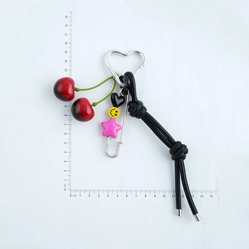 New Charms Bag Pendant 3d Cute Cherry Bag Keychain Cream Leather Rope Pendant Miu Creative Nylon Rope Pendant Keychain Decor