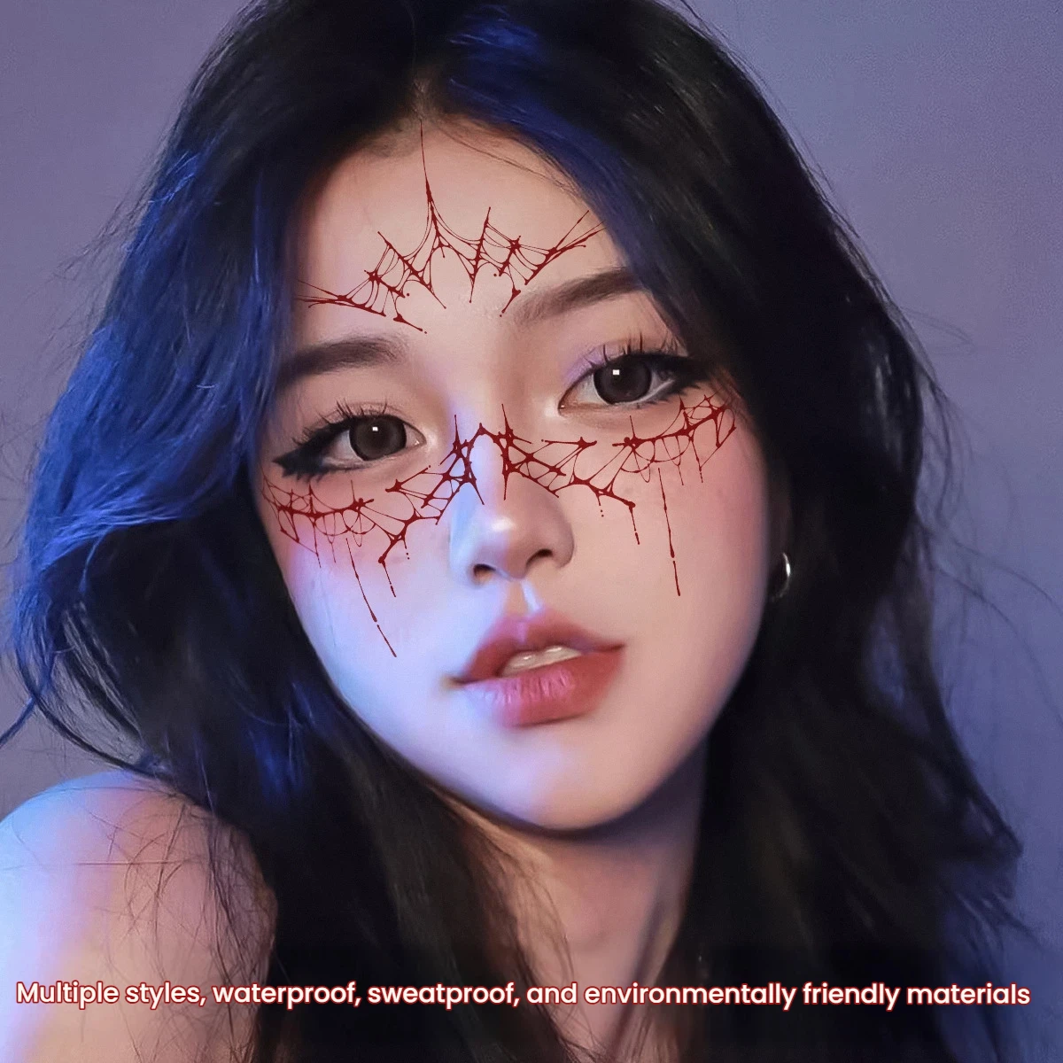 2026 Halloween Red Spider Web Facial Temporary Tattoo Waterproof Witch Cosplay Face Makeup Stickers