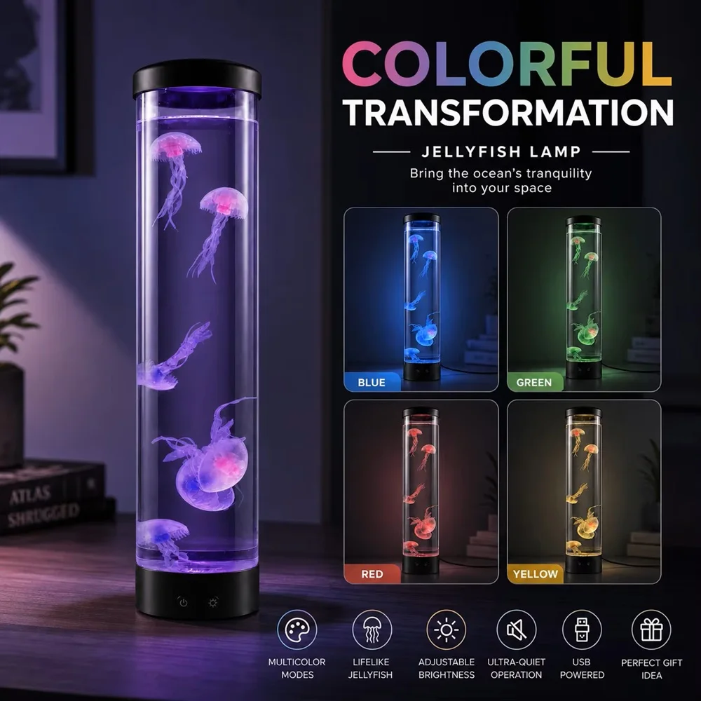 LED Jellyfish-Style Ambient Light, 7-Color Decorative Light, Indoor Night Light, Home Decor, Aquarium, Kids’ Birthday Gift