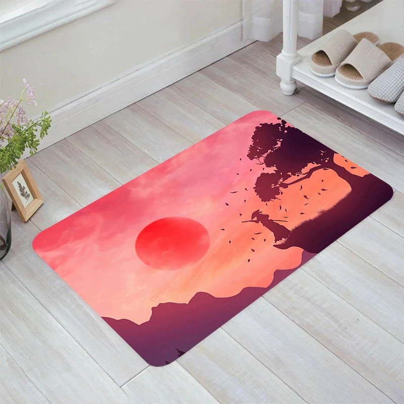 Japan Moon Warrior Floor Mat Room Rugs Kitchen Rug Carpet Entrance of House Home Carpets Balcony Foot Doormat Door Mats Bathroom