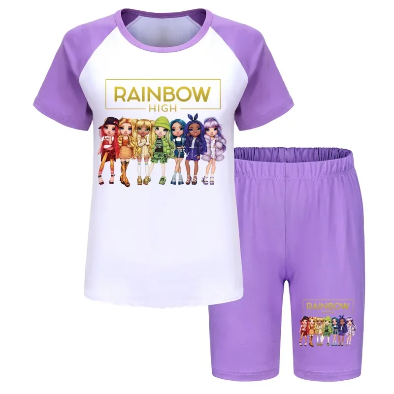 Sn60 Rainbow High clothes kids cotton short sleeve T-shirt shorts 2PCs set toddler girls summer outfits boys cartoon pajama S1 &