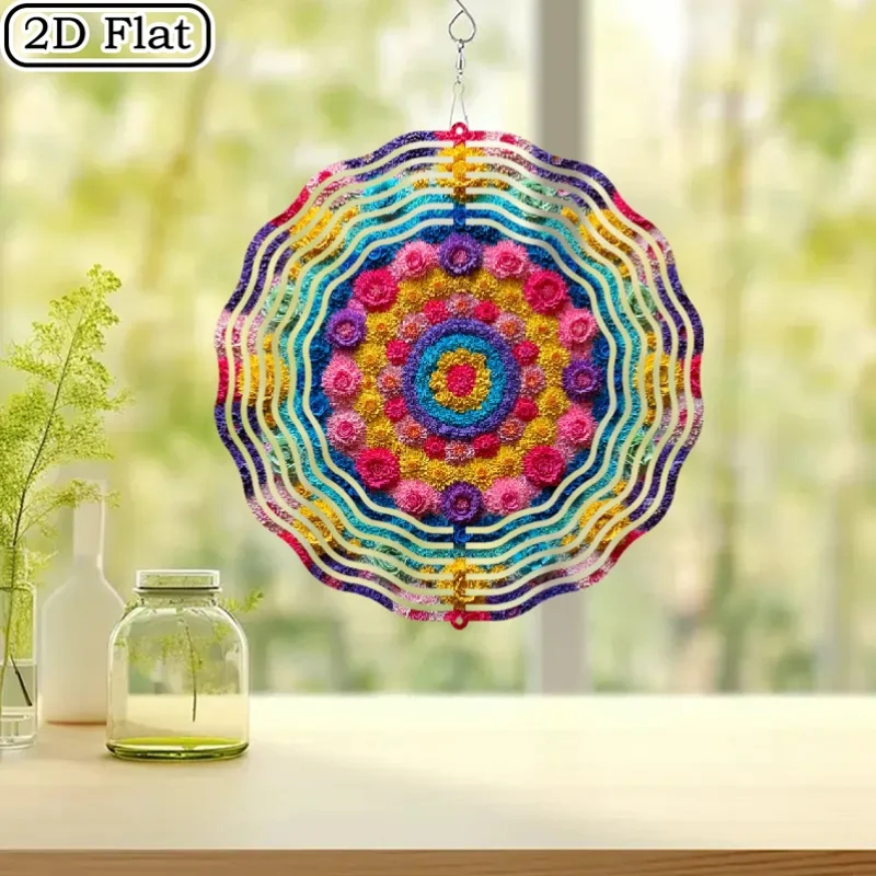 CIFBUY 2D Colorful Mandala Animal Plant Wind Chime Metal Spinner with 360 Rotating Hook Hanging Ornament for Garden Patio Outdoo