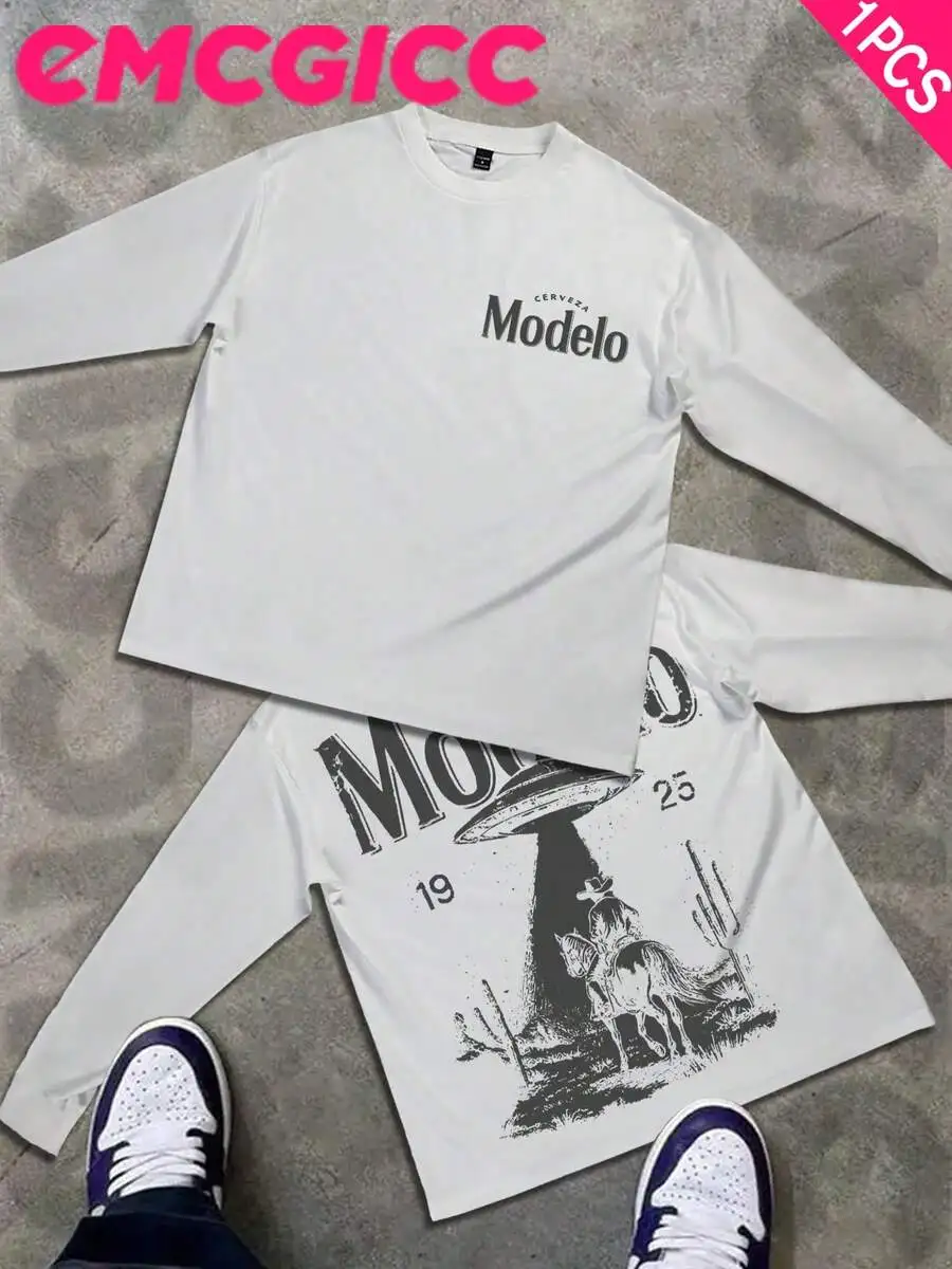 

Мужская хлопковая футболка с длинным рукавом и графическим принтом, винтажный уличный стиль, стандартный крой, цифровая печать