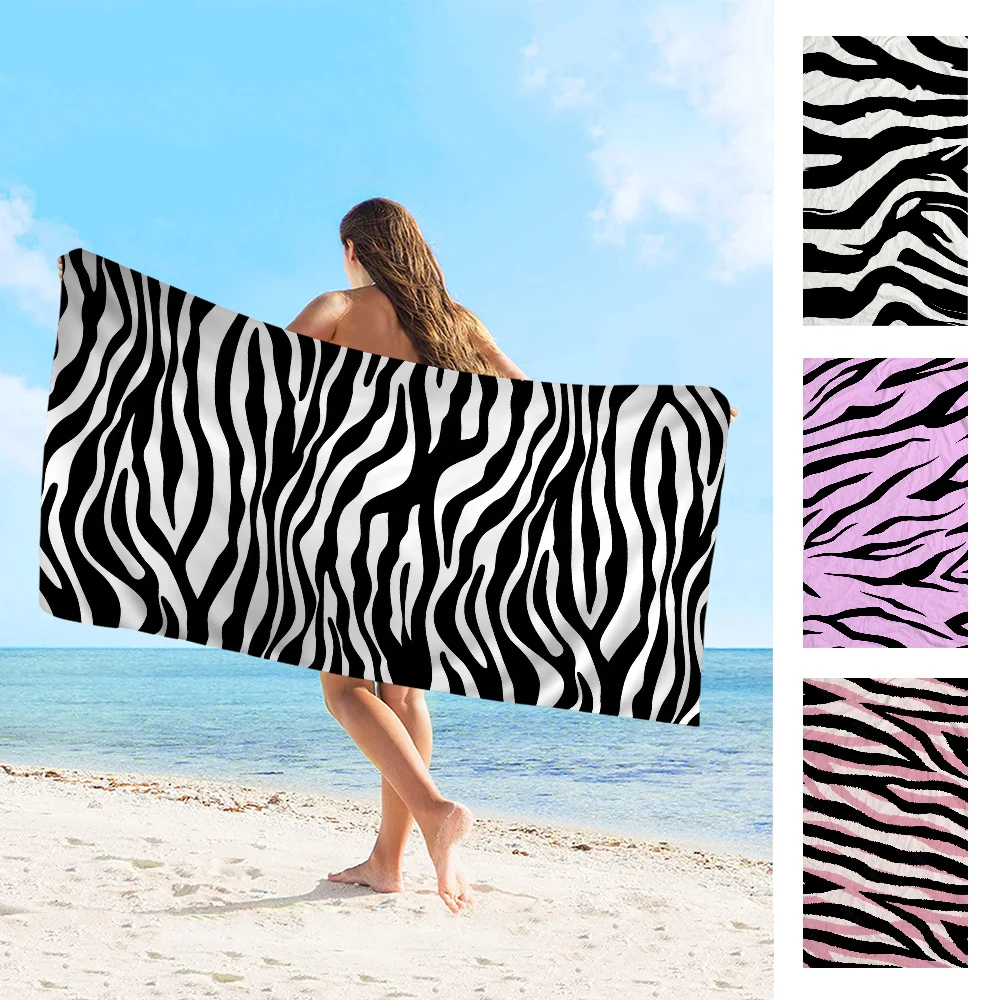 Black White Print Zebra Anime Beach Swimming Towel Soft Absorbent Washcloth Children's Gifts For Kids Travel Camping Gym