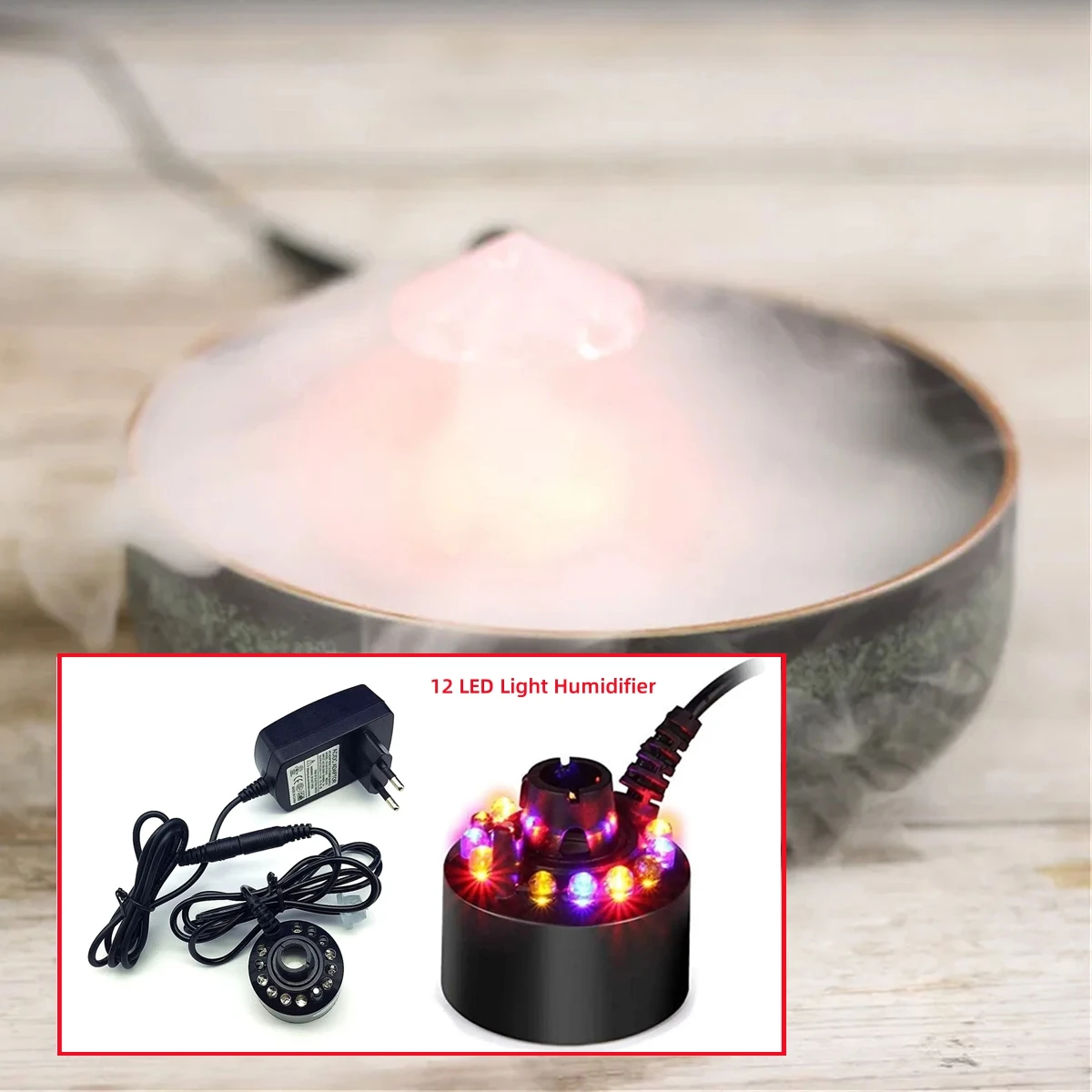 12 LED Fish Tank Ultrasonic Mist Maker 24V Water Fountain Pond Nebulizer Atomizer Head Air Humidifier Incubator Humidifier 1 Set