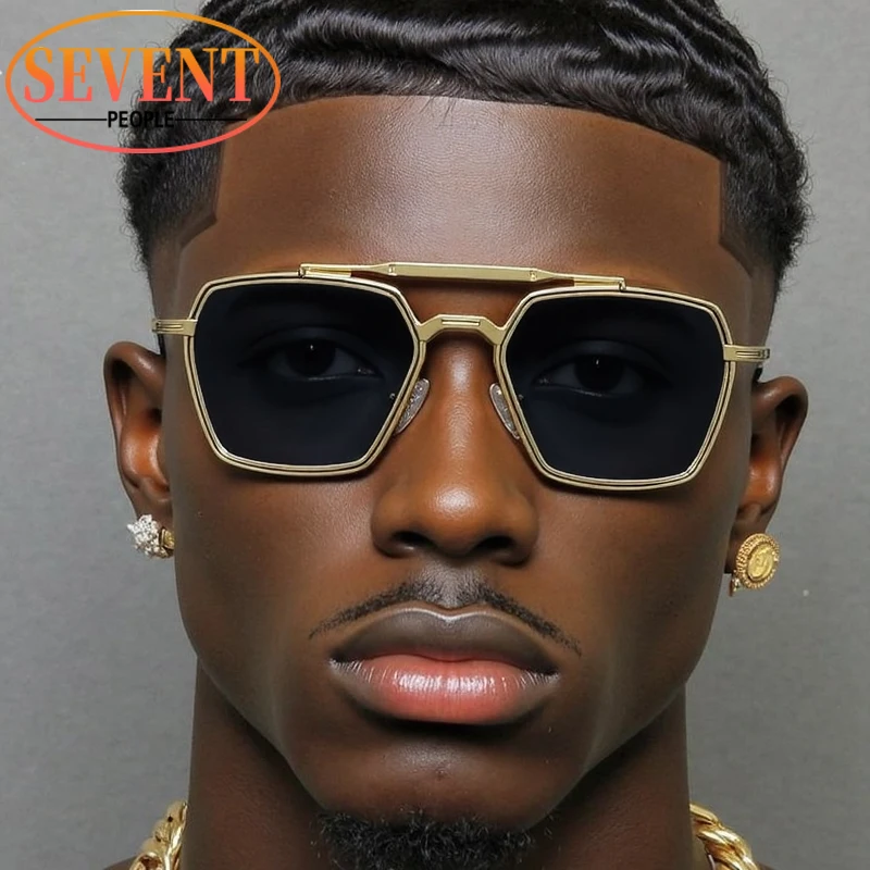 

Steampunk Square Sunglasses Men 2025 Luxury Brand Retro Metal Frame Double Beam Sun Glasses For Male Trendy Outdoor Shades UV400