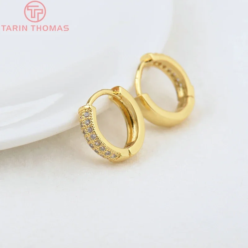 (2072)4 Stück 14mm 18 Karat Gold Messing mit Zirkon runden Ohrringen Creolen hochwertige DIY Schmuck machen Ergebnisse