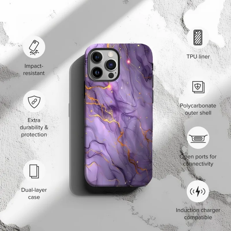 Elegant Celestial Purple Marble Phone Case For IPHONE 16 15PRO MAX 14 13 12 11 Acrylic TPU Two in one magnetic Phone Cases