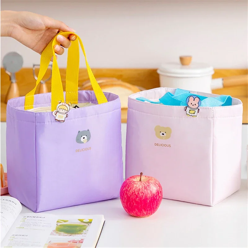 Large Women\'s Lunch Bag with Badge Portable Insulation Lunchbox Pouch Thicken Zipper Thermal Food Cooler Bag for School Picnic