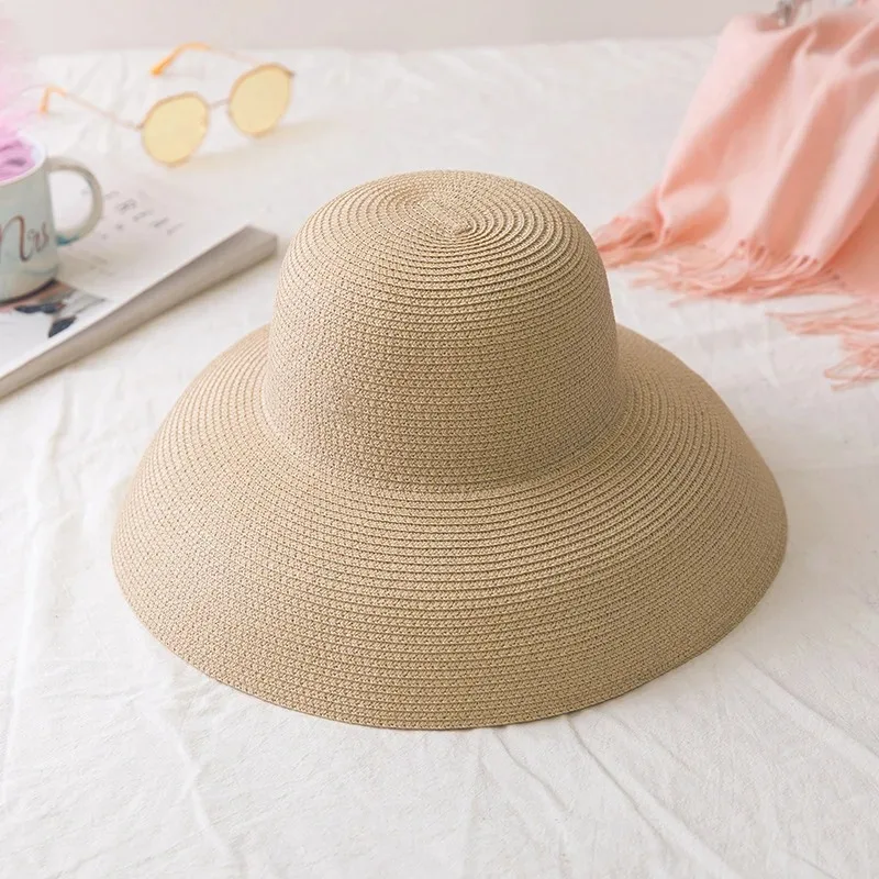 Summer French Style Women\'s Hat Vintage Design Wide Side Sun Visor Straw Hat Solid Color Female Beach