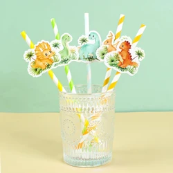 10pcs Paper Drinking Straw Dinosaur Birthday Party Decoration Kids Wild One Dino Birthday Party Supplies Disposable Straws