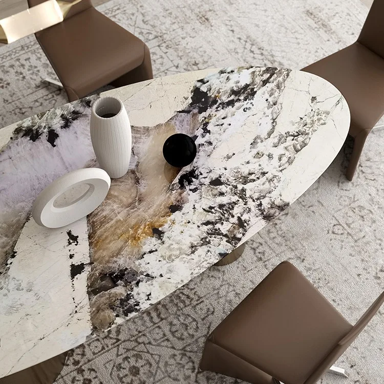 Italian Pandora oval dining table luxury stone original Italian light luxury marble dining table oval simple style
