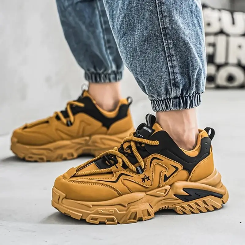 

Men's Light Luxury Casual Sports Shoes Fashionable Leather Surface Versatile Thick-Sole Height-Increasing Jogging Shoes