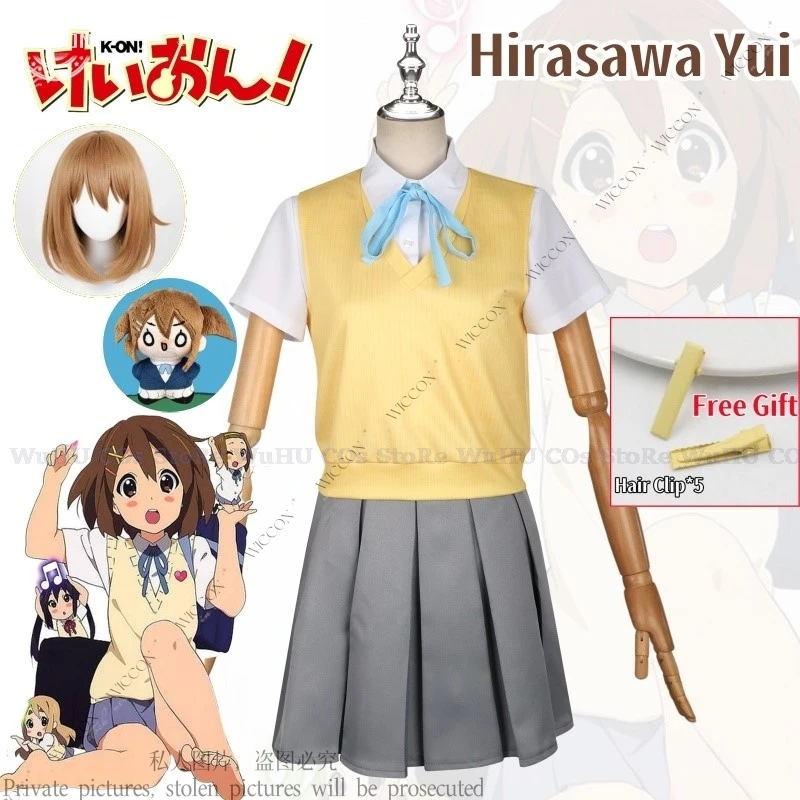 Anime K-ON! Hirasawa Yui, disfraz de Cosplay, peluca, Clip para el pelo, regalo gratis, uniformes para niñas de secundaria, uniforme JK para mujer, fiesta de Halloween