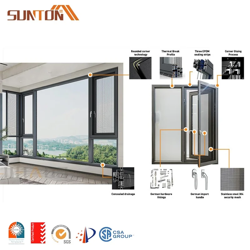 Total Solution for Projects Soundproof Double Glazed Window Windproof Impact Insulated Thermal Break Casement Window