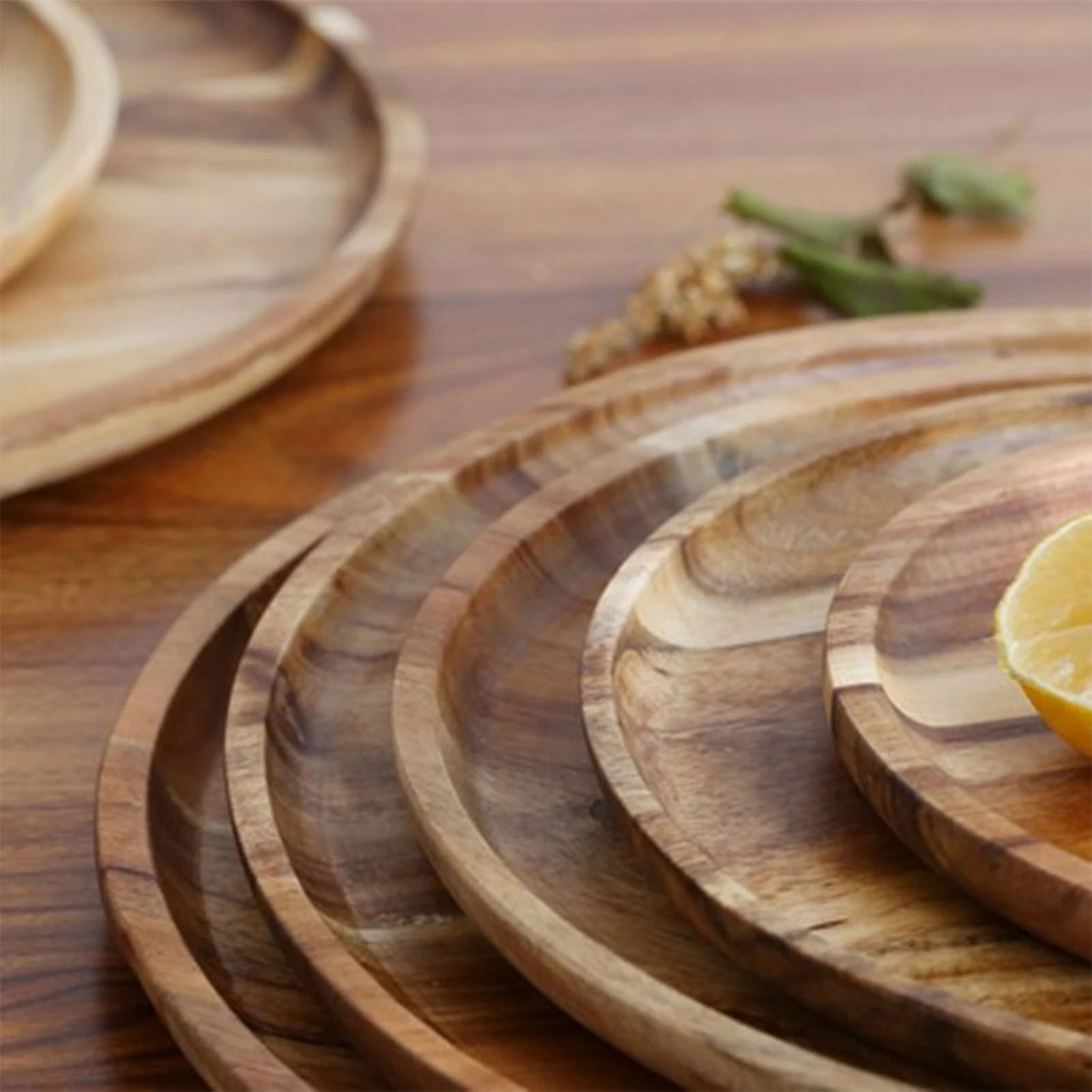 Wooden Round Tray Wood Serving Platter Multipurpose Handcrafted for Coffee Table Home Decor Durable Natural Plate