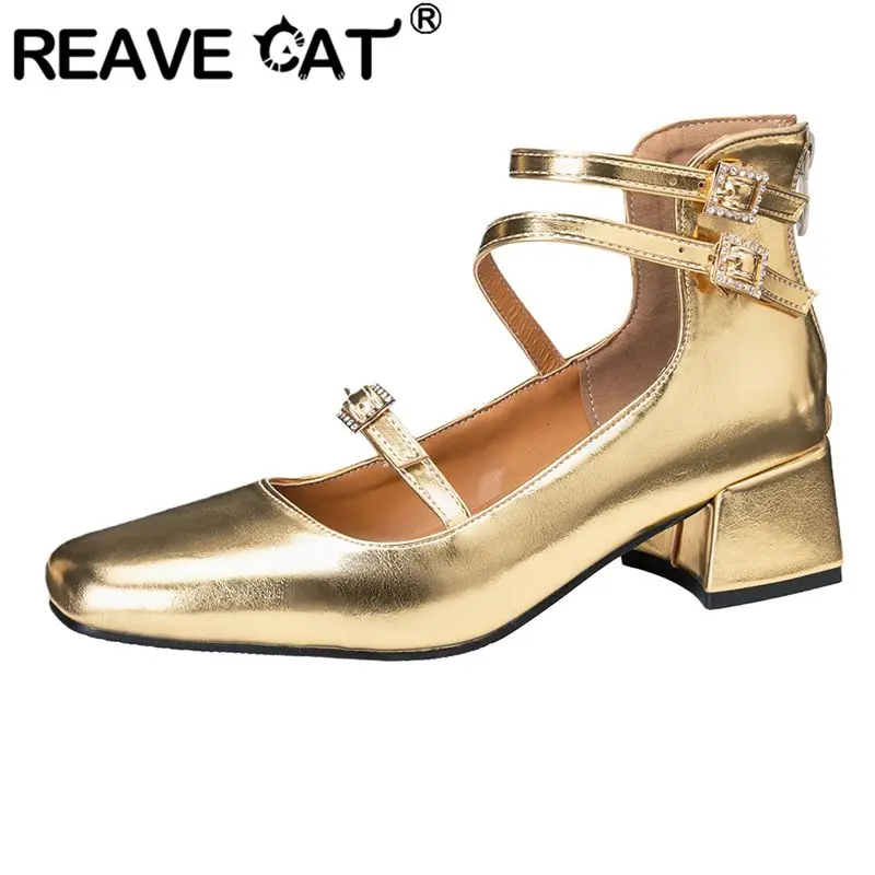 

Туфли-лодочки REAVE CAT черные женские с квадратным носком, на массивном каблуке 5 см, с двойной пряжкой, большие размеры 42, 43, 44, 45, 46, современные женские туфли для свиданий