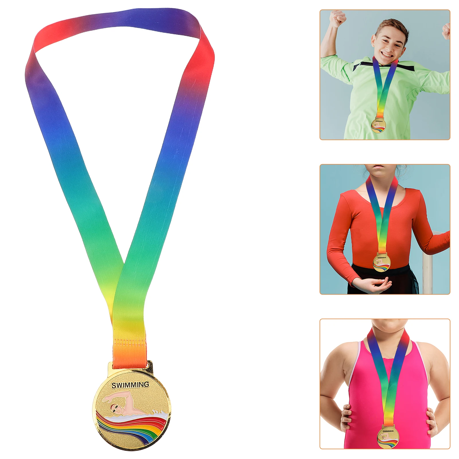 Medalha para prêmios, competição de natação, medalha com cordão pendurado para crianças, prêmio de metal, troféu de ouro, lembranças, honra esportiva