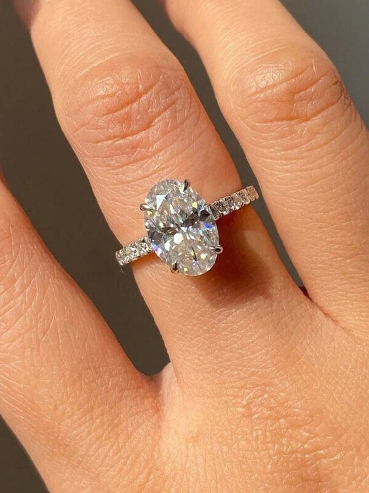 925 Sterling Silve Zirconia 1-4.5CT Gorgeous Shiny Oval Stone Ring For Women Engagement Wedding Luxury High Quality Fine Jewelry