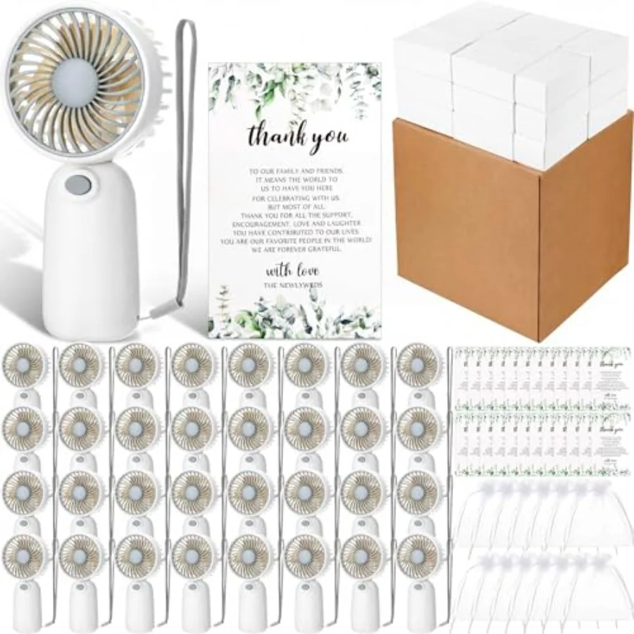 

Wedding favors for guests: bulk mini handheld fans in ivory polyester with elegant lace trim, portable personal fans as thank-y