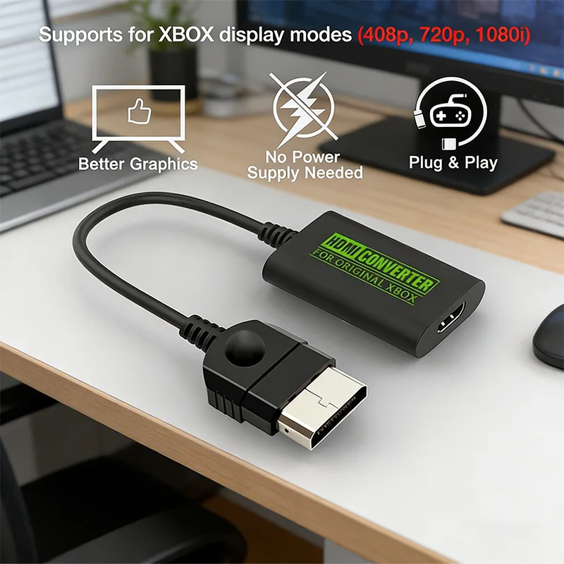 XBOX to HDMI Adapter, Connect to TVs, Monitors, and Projectors, Plug and Play, Supports 480P, 720P and 1080P Resolution