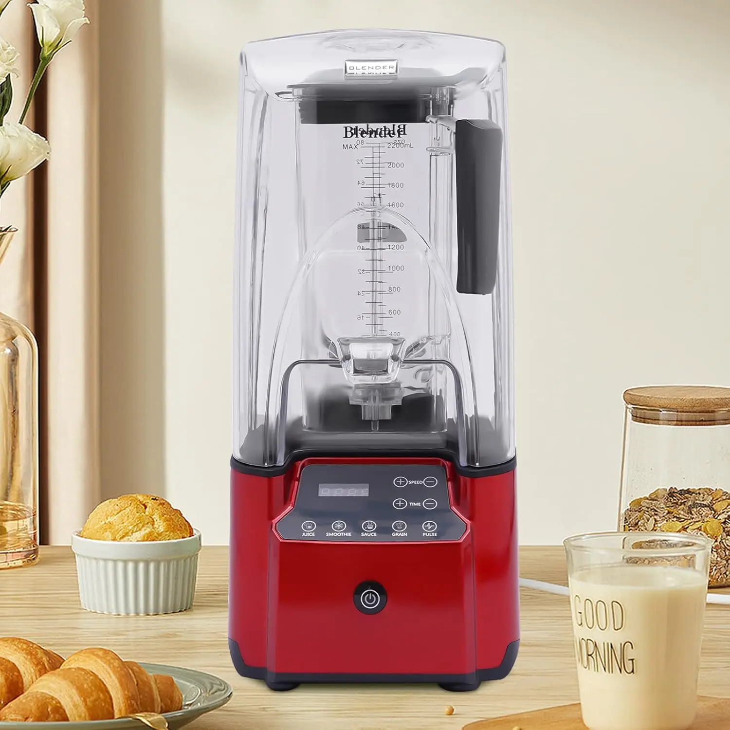 2200W Commercial Professional Blender W/Shield Quiet Sound Enclosure จับเวลา,ใช้ในร้านอาหาร,โรงแรม,บาร์ขนม,ร้านกาแฟ
