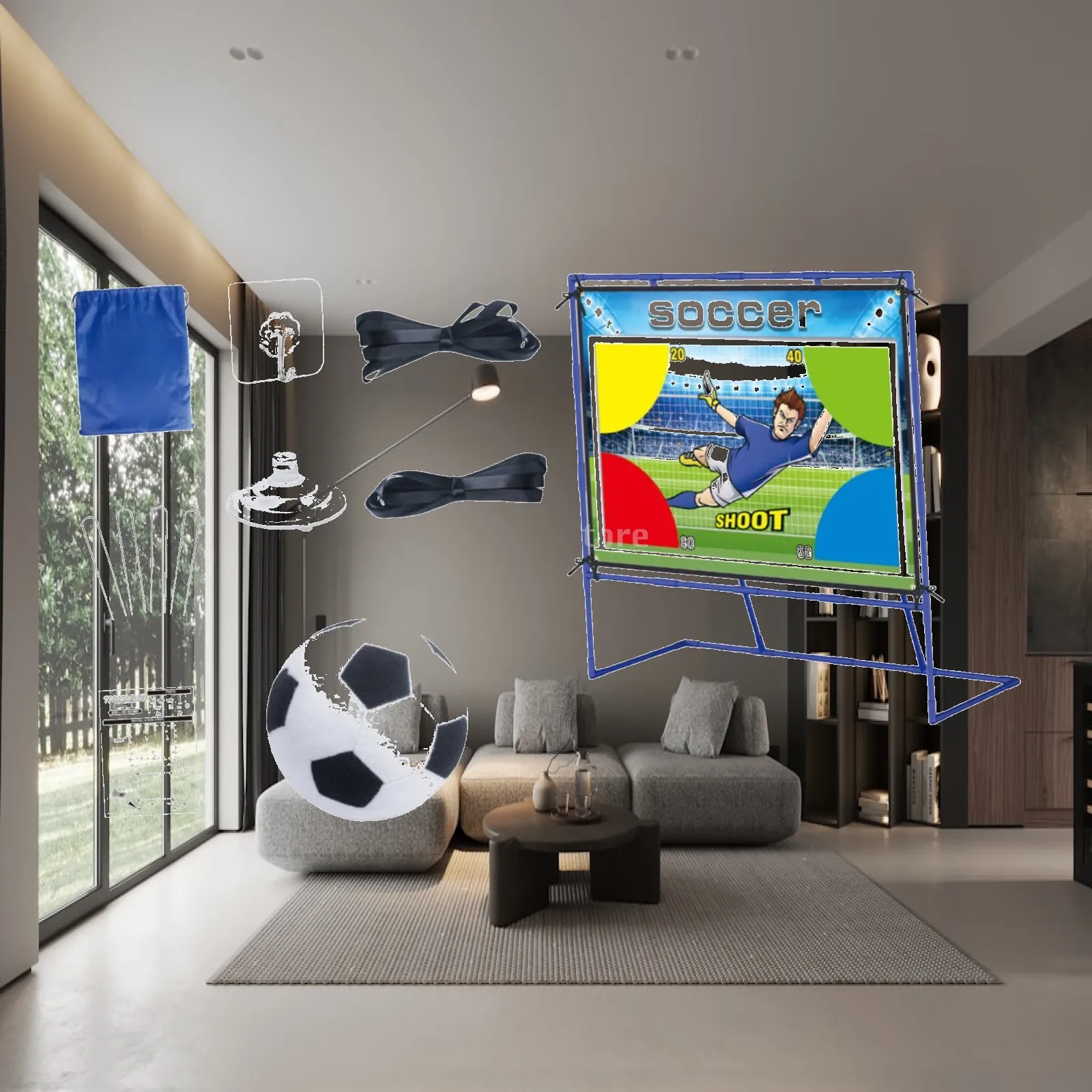 Soccer Goal Game with Ball Supplies Outdoor Party Activity Throwing Target Equipment for Backyard Park Grassland Yard Fun